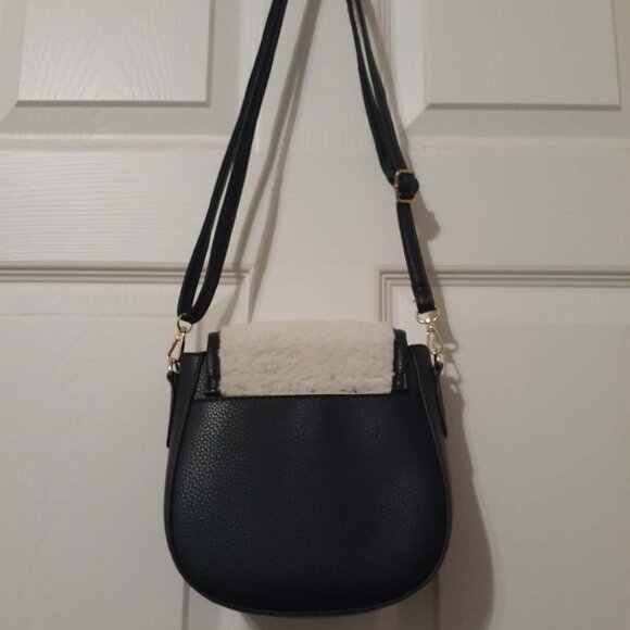 KEDZIE Crossbody Mini Messenger in Vegan Leather Faux Shearling Handbag - Picture 7 of 9